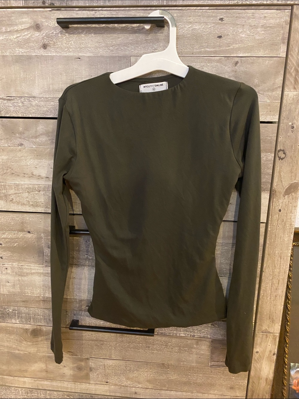 MY Outfit Online Dark Grey/ Olive Long Sleeve Crewneck Top